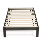Solid Wood Platform Bed Frame with Wooden Slat Support, Dark Grey