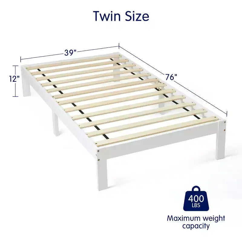 Solid Wood Platform Bed Frame with Wooden Slat Support, White