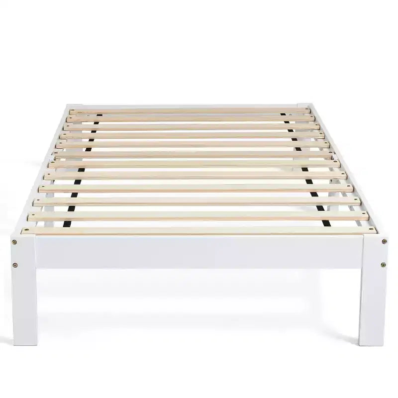 Solid Wood Platform Bed Frame with Wooden Slat Support, White
