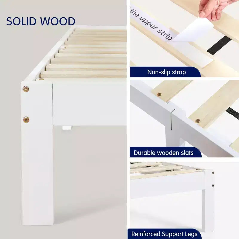 Solid Wood Platform Bed Frame with Wooden Slat Support, White