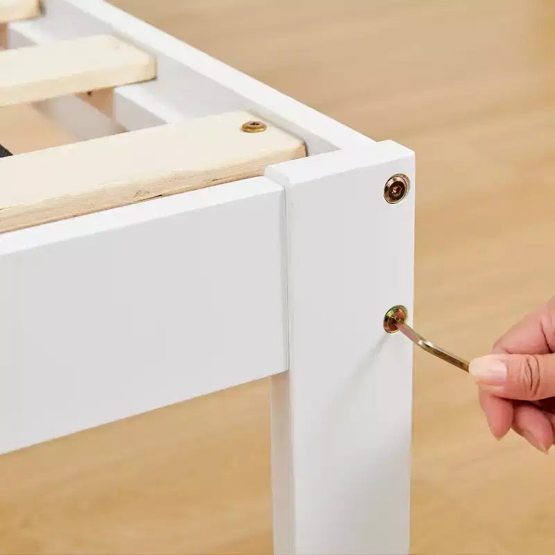 Solid Wood Platform Bed Frame with Wooden Slat Support, White