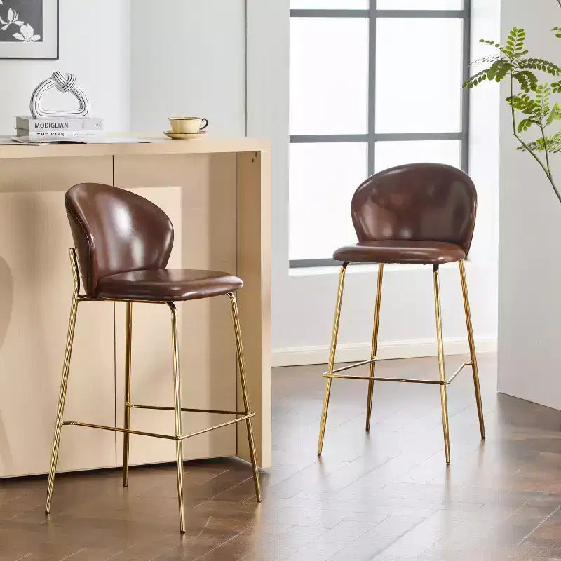 Christopher Knight Home Valeska Contemporary Upholstered Bar Stool with Gilded Metal Legs (Set of 2)