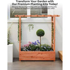 Raised Garden Bed With Trellis, Wood Planter Box With Side Trellis, Hanging Roof, and Drainage Holes, for Climbing Plants, Vines, Flowers