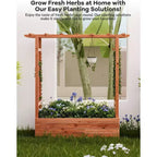 Raised Garden Bed With Trellis, Wood Planter Box With Side Trellis, Hanging Roof, and Drainage Holes, for Climbing Plants, Vines, Flowers