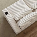 126-inch Corduroy with Cup Holder Super Large L-Shaped Sofa, Movable Footrest