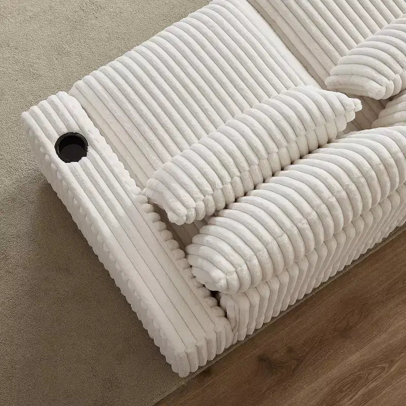 126-inch Corduroy with Cup Holder Super Large L-Shaped Sofa, Movable Footrest