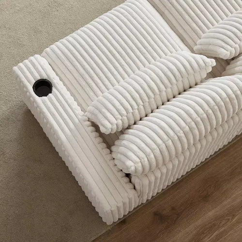 126-inch Corduroy with Cup Holder Super Large L-Shaped Sofa, Movable Footrest