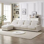 126-inch Corduroy with Cup Holder Super Large L-Shaped Sofa, Movable Footrest