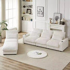 126-inch Corduroy with Cup Holder Super Large L-Shaped Sofa, Movable Footrest