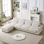 126-inch Corduroy with Cup Holder Super Large L-Shaped Sofa, Movable Footrest