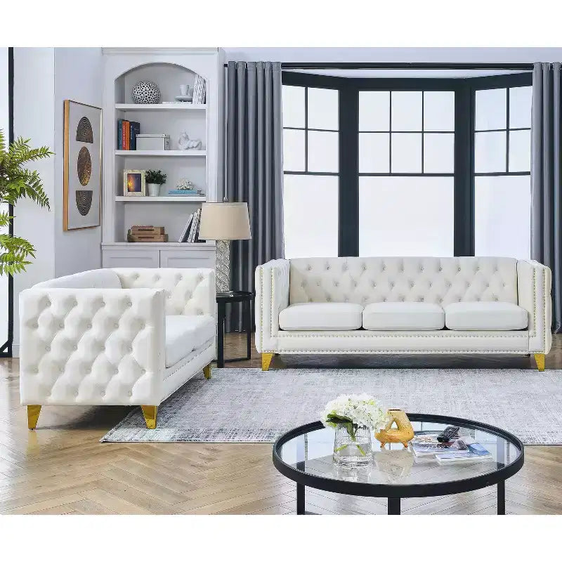 Elegant Living Spaces 3-Seater and 2-Seater Velvet Upholstered Sofa Set Combination