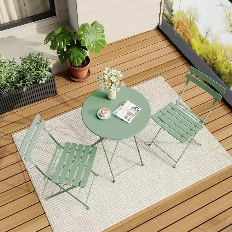 3-Piece Folding Bistro Set,Foldable Patio Furniture Set with Premium Frame, Outdoor Bistro Table and Chairs Set of 2 for Patio,Garden and Balcony