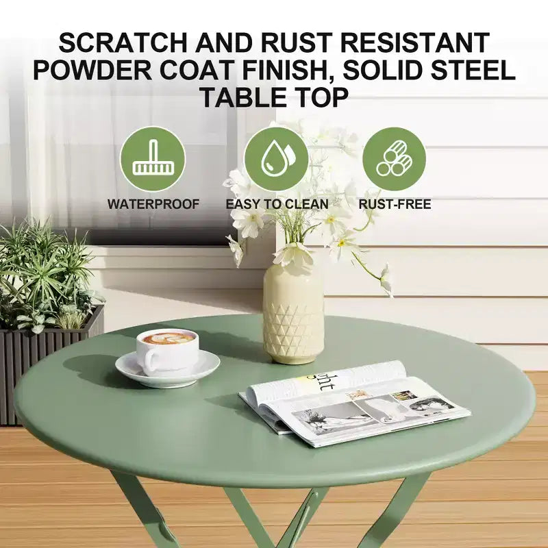 3-Piece Folding Bistro Set,Foldable Patio Furniture Set with Premium Frame, Outdoor Bistro Table and Chairs Set of 2 for Patio,Garden and Balcony