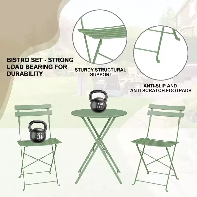 3-Piece Folding Bistro Set,Foldable Patio Furniture Set with Premium Frame, Outdoor Bistro Table and Chairs Set of 2 for Patio,Garden and Balcony