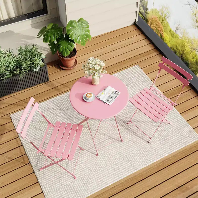 3-Piece Folding Bistro Set,Foldable Patio Furniture Set with Premium Frame, Outdoor Bistro Table and Chairs Set of 2 for Patio,Garden and Balcony