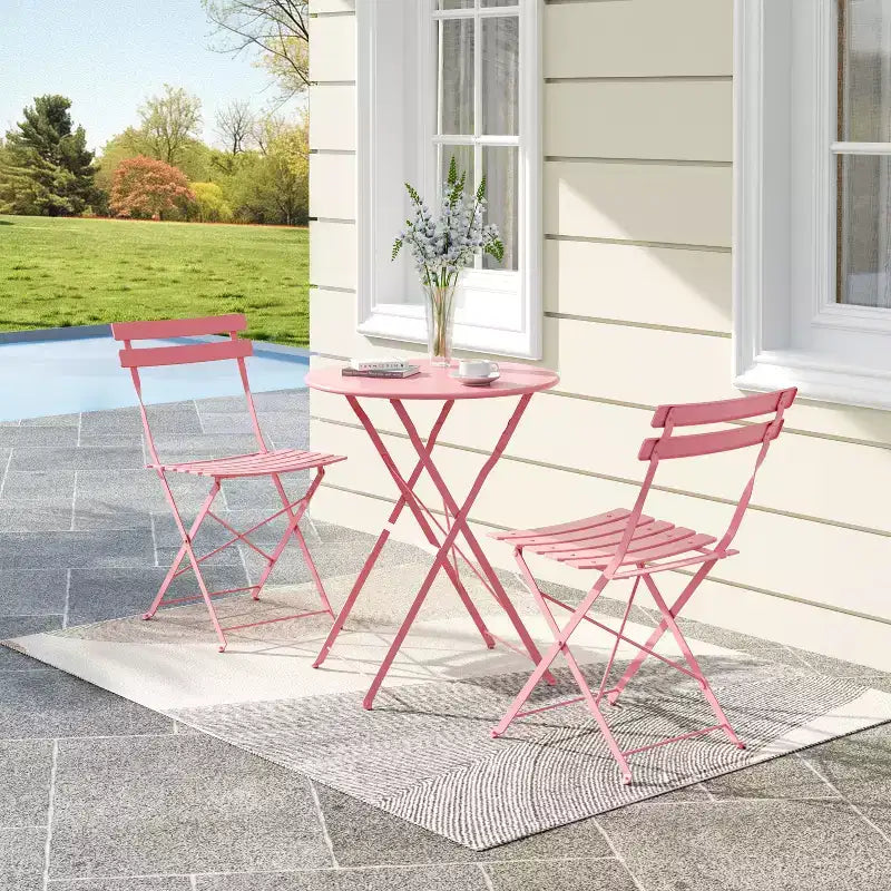 3-Piece Folding Bistro Set,Foldable Patio Furniture Set with Premium Frame, Outdoor Bistro Table and Chairs Set of 2 for Patio,Garden and Balcony