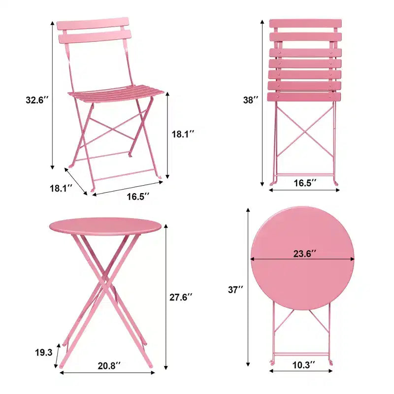 3-Piece Folding Bistro Set,Foldable Patio Furniture Set with Premium Frame, Outdoor Bistro Table and Chairs Set of 2 for Patio,Garden and Balcony