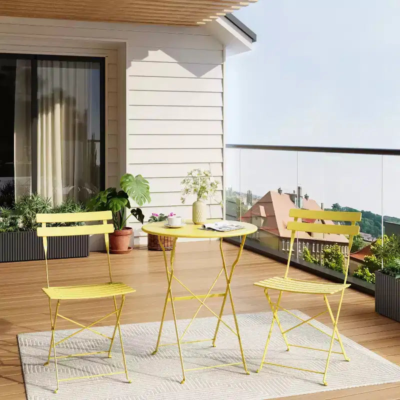 3-Piece Folding Bistro Set,Foldable Patio Furniture Set with Premium Frame, Outdoor Bistro Table and Chairs Set of 2 for Patio,Garden and Balcony
