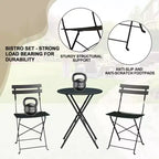 3-Piece Folding Bistro Set,Foldable Patio Furniture Set with Premium Frame, Outdoor Bistro Table and Chairs Set of 2 for Patio,Garden and Balcony