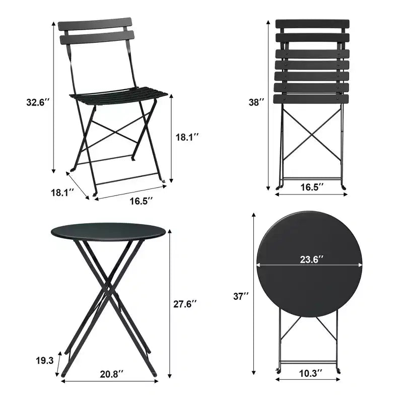 3-Piece Folding Bistro Set,Foldable Patio Furniture Set with Premium Frame, Outdoor Bistro Table and Chairs Set of 2 for Patio,Garden and Balcony