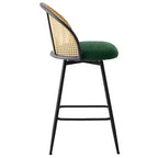 Bekrvio 26 Mid-Century Modern Swivel Bar Stools Set of 2/3/4, Boucle Upholstered Bar Chairs with Rattan Back & Metal Legs for Kitchen Counter
