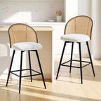 Bekrvio 26 Mid-Century Modern Swivel Bar Stools Set of 2/3/4, Boucle Upholstered Bar Chairs with Rattan Back & Metal Legs for Kitchen Counter