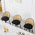 Bekrvio 26 Mid-Century Modern Swivel Bar Stools Set of 2/3/4, Boucle Upholstered Bar Chairs with Rattan Back & Metal Legs for Kitchen Counter