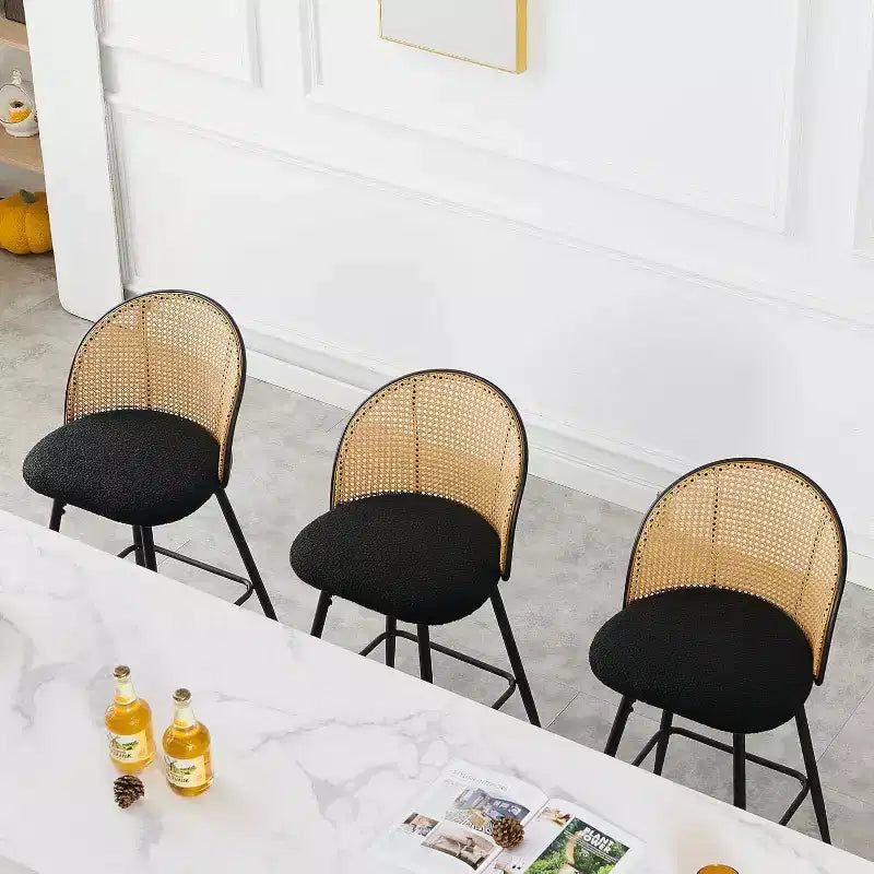 Bekrvio 26 Mid-Century Modern Swivel Bar Stools Set of 2/3/4, Boucle Upholstered Bar Chairs with Rattan Back & Metal Legs for Kitchen Counter