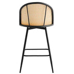 Bekrvio 26 Mid-Century Modern Swivel Bar Stools Set of 2/3/4, Boucle Upholstered Bar Chairs with Rattan Back & Metal Legs for Kitchen Counter