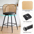 Bekrvio 26 Mid-Century Modern Swivel Bar Stools Set of 2/3/4, Faux Leather Upholstered Bar Chairs with Rattan Back & Metal Legs for Kitchen Counter