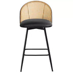 Bekrvio 26 Mid-Century Modern Swivel Bar Stools Set of 2/3/4, Faux Leather Upholstered Bar Chairs with Rattan Back & Metal Legs for Kitchen Counter