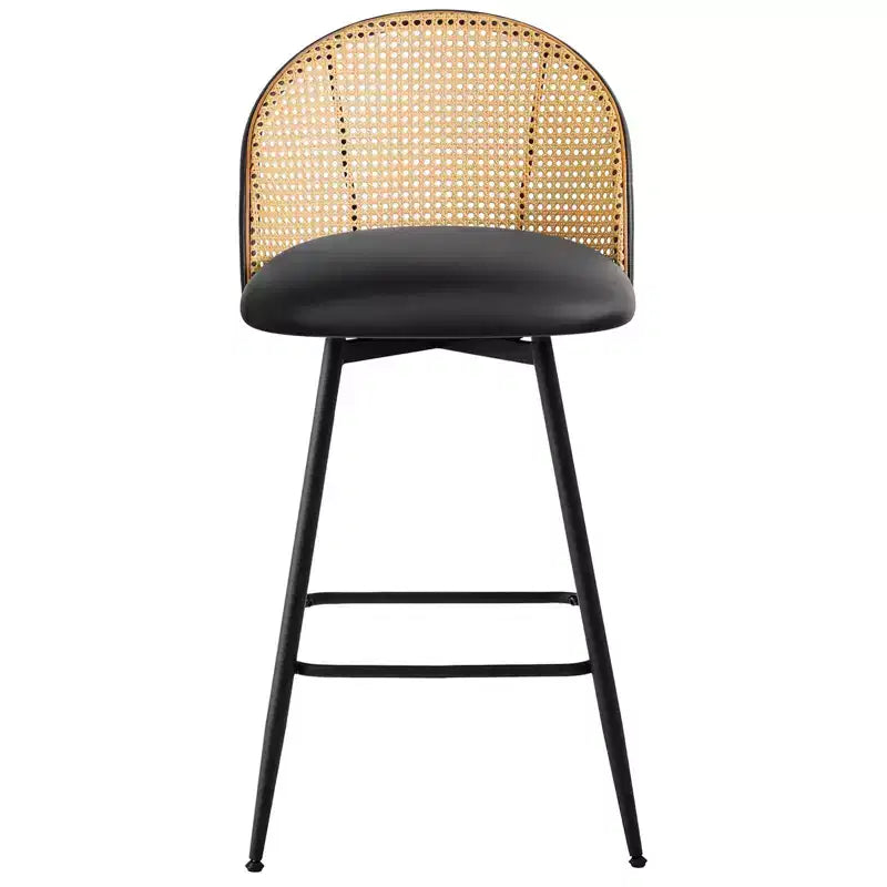 Bekrvio 26 Mid-Century Modern Swivel Bar Stools Set of 2/3/4, Faux Leather Upholstered Bar Chairs with Rattan Back & Metal Legs for Kitchen Counter