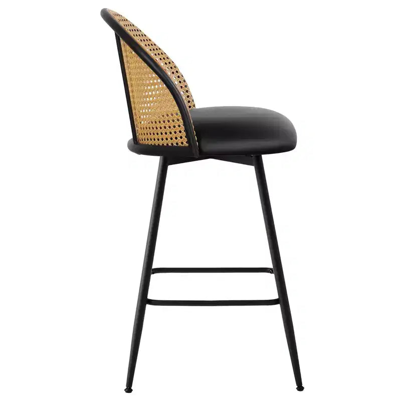 Bekrvio 26 Mid-Century Modern Swivel Bar Stools Set of 2/3/4, Faux Leather Upholstered Bar Chairs with Rattan Back & Metal Legs for Kitchen Counter