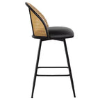Bekrvio 26 Mid-Century Modern Swivel Bar Stools Set of 2/3/4, Faux Leather Upholstered Bar Chairs with Rattan Back & Metal Legs for Kitchen Counter