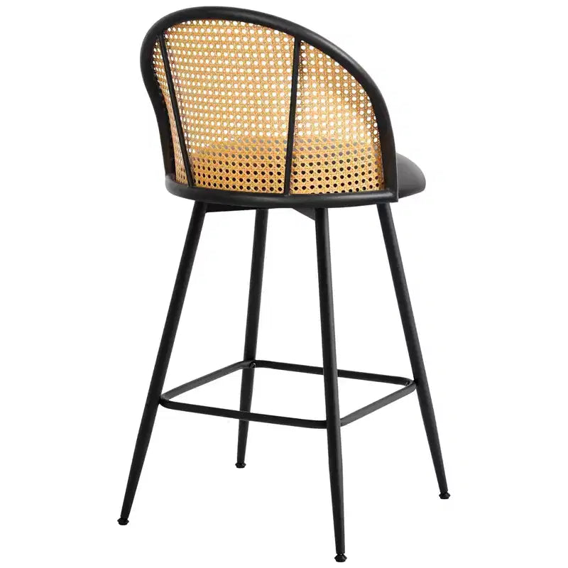 Bekrvio 26 Mid-Century Modern Swivel Bar Stools Set of 2/3/4, Faux Leather Upholstered Bar Chairs with Rattan Back & Metal Legs for Kitchen Counter