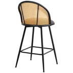 Bekrvio 26 Mid-Century Modern Swivel Bar Stools Set of 2/3/4, Faux Leather Upholstered Bar Chairs with Rattan Back & Metal Legs for Kitchen Counter