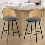 Bekrvio 26 Mid-Century Modern Swivel Bar Stools Set of 2/3/4, Faux Leather Upholstered Bar Chairs with Rattan Back & Metal Legs for Kitchen Counter