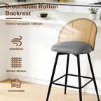Bekrvio 26 Mid-Century Modern Swivel Bar Stools Set of 2/3/4, Faux Leather Upholstered Bar Chairs with Rattan Back & Metal Legs for Kitchen Counter