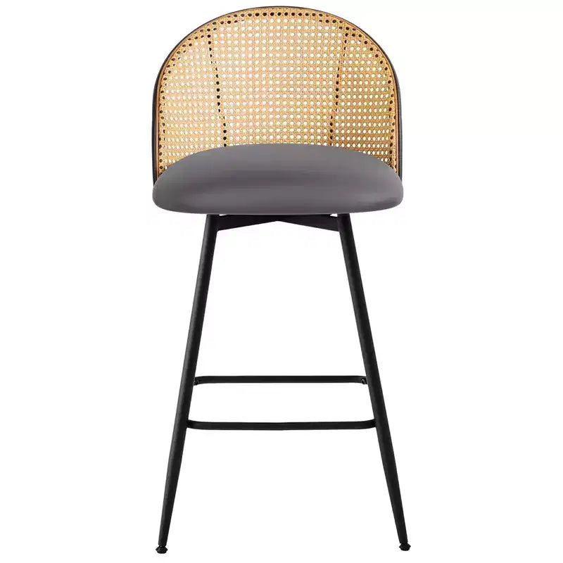 Bekrvio 26 Mid-Century Modern Swivel Bar Stools Set of 2/3/4, Faux Leather Upholstered Bar Chairs with Rattan Back & Metal Legs for Kitchen Counter