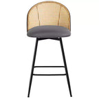 Bekrvio 26 Mid-Century Modern Swivel Bar Stools Set of 2/3/4, Faux Leather Upholstered Bar Chairs with Rattan Back & Metal Legs for Kitchen Counter