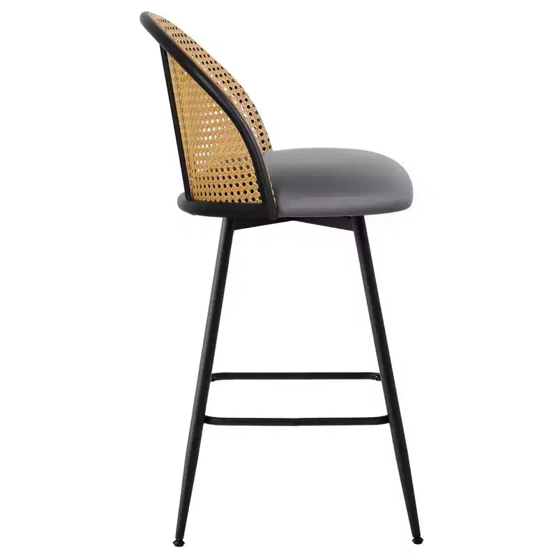 Bekrvio 26 Mid-Century Modern Swivel Bar Stools Set of 2/3/4, Faux Leather Upholstered Bar Chairs with Rattan Back & Metal Legs for Kitchen Counter