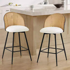 Bekrvio 26 Mid-Century Modern Swivel Bar Stools Set of 2/3/4, Faux Leather Upholstered Bar Chairs with Rattan Back & Metal Legs for Kitchen Counter