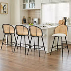 Bekrvio 26 Mid-Century Modern Swivel Bar Stools Set of 2/3/4, Faux Leather Upholstered Bar Chairs with Rattan Back & Metal Legs for Kitchen Counter