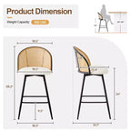 Bekrvio 26 Mid-Century Modern Swivel Bar Stools Set of 2/3/4, Faux Leather Upholstered Bar Chairs with Rattan Back & Metal Legs for Kitchen Counter