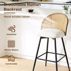 Bekrvio 26 Mid-Century Modern Swivel Bar Stools Set of 2/3/4, Faux Leather Upholstered Bar Chairs with Rattan Back & Metal Legs for Kitchen Counter
