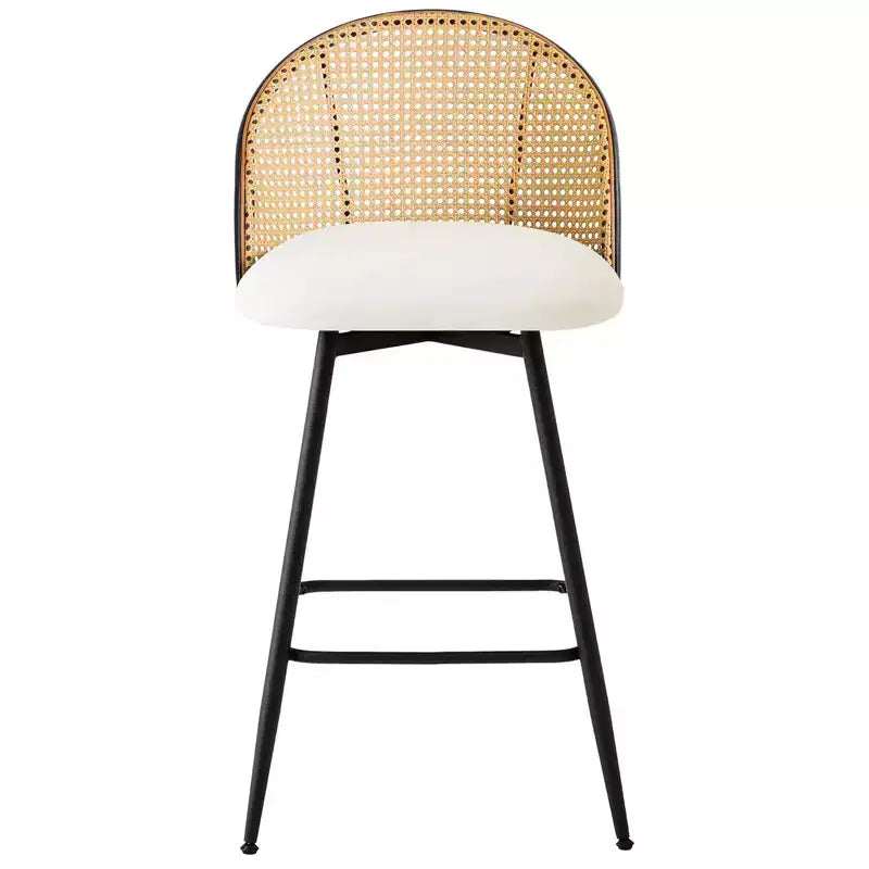 Bekrvio 26 Mid-Century Modern Swivel Bar Stools Set of 2/3/4, Faux Leather Upholstered Bar Chairs with Rattan Back & Metal Legs for Kitchen Counter