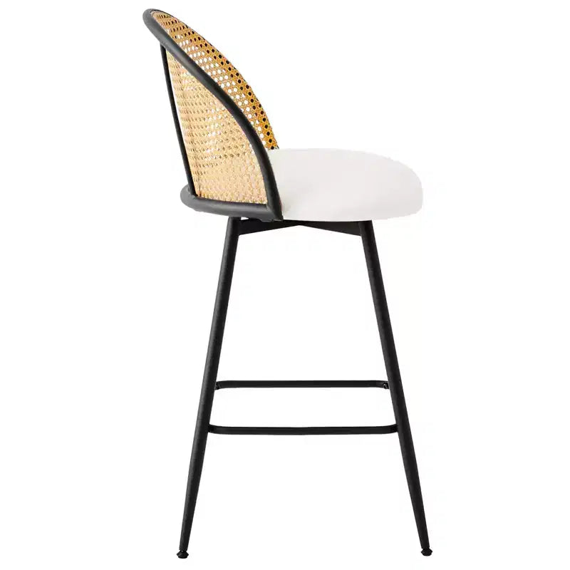 Bekrvio 26 Mid-Century Modern Swivel Bar Stools Set of 2/3/4, Faux Leather Upholstered Bar Chairs with Rattan Back & Metal Legs for Kitchen Counter