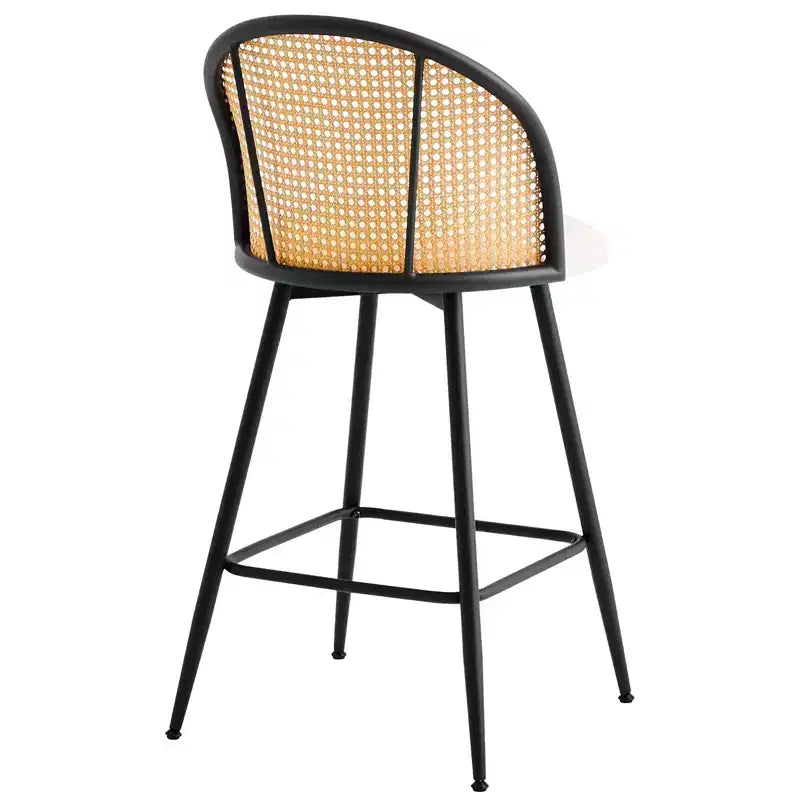 Bekrvio 26 Mid-Century Modern Swivel Bar Stools Set of 2/3/4, Faux Leather Upholstered Bar Chairs with Rattan Back & Metal Legs for Kitchen Counter