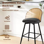Bekrvio 26 Mid-Century Modern Swivel Bar Stools Set of 2/3/4, Faux Leather Upholstered Bar Chairs with Rattan Back & Metal Legs for Kitchen Counter