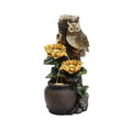 LuxenHome 28 Inch Outdoor Water Fountain, Owl and Sunflower Cascading Waterfall Fountain Outdoor and Indoor with LED Lights Brown